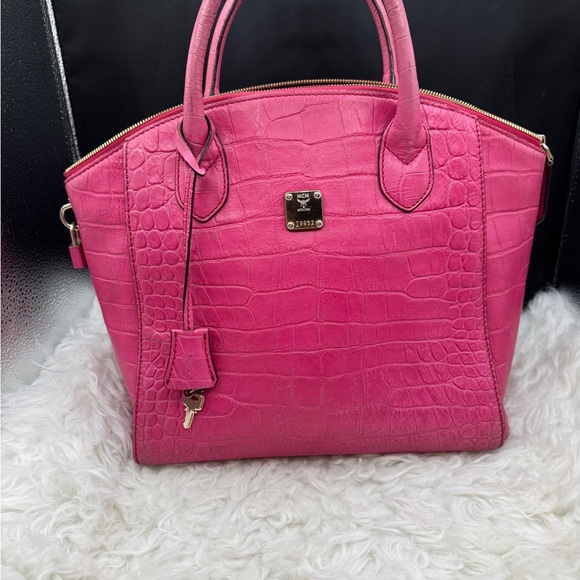MCM Handbags - MCM Pink Satchel with Crocodile Embossed Texture